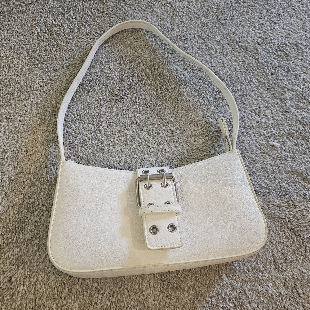 Brandy Melville White Faux Leather Buckle Strap Mini Shoulder Bag
